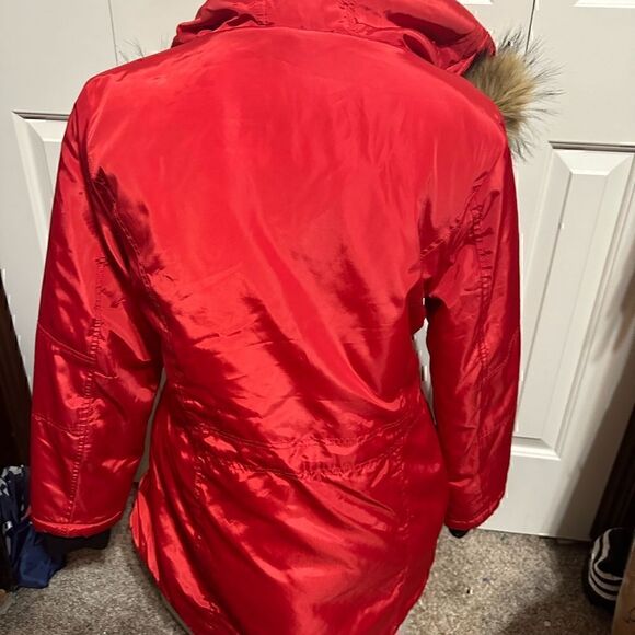 Madden NYC Red Womens Medium Hooded Puffer Parka - Picture 4 of 5